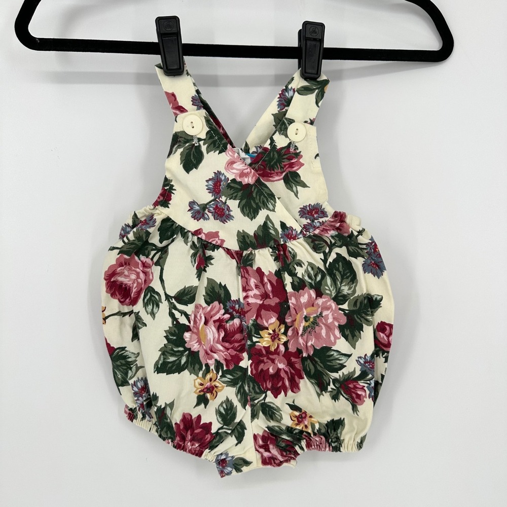 Vintage Flirts Floral Bubble Romper Pleated One Piece Playsuit Girl Baby 3/6 M